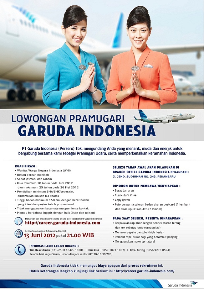 Lowongan Pramugari Garuda Indonesia Deadline Juni 2012 Lowongan Pramugari Garuda Indonesia Deadline Juni 2012