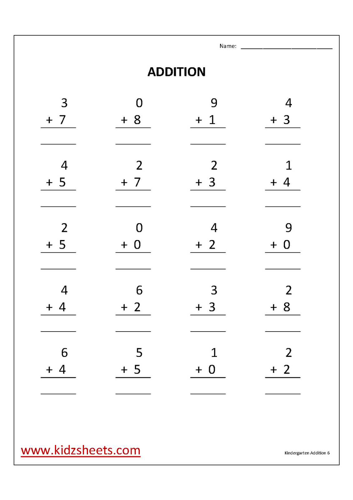 Free Worksheet Kg Worksheets kidz worksheets kindergarten addition worksheet6 worksheet