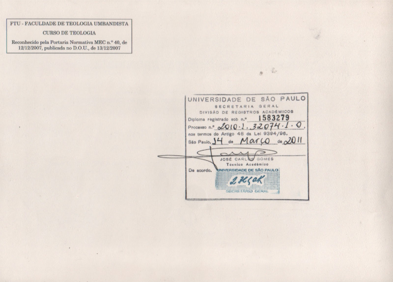 Diploma universidade sao marcos