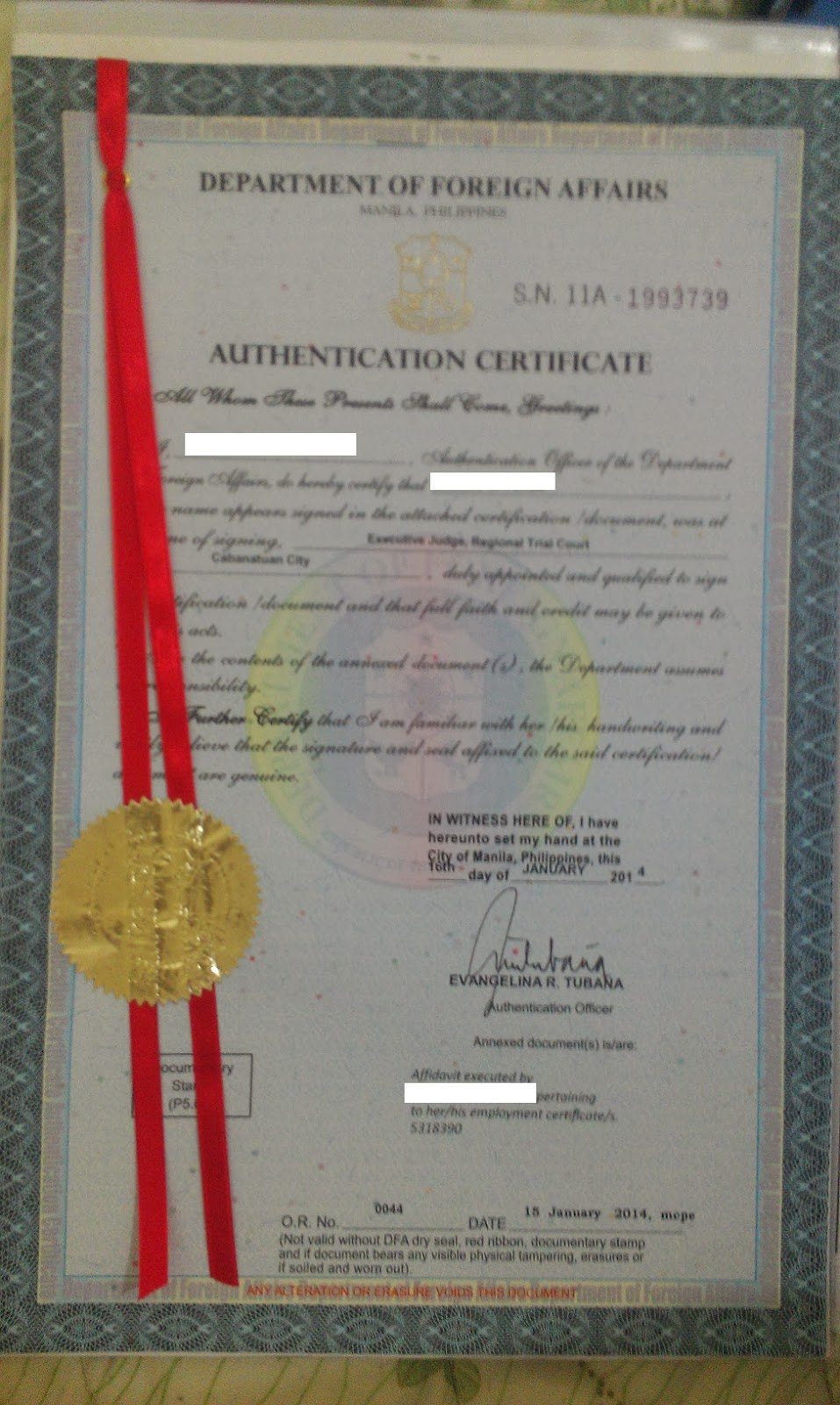 Authenticated Document Red Ribbon