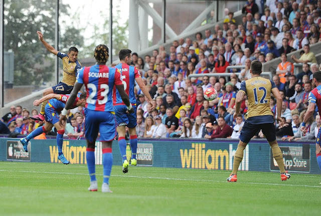 Sanchez's crucial header that forced Delaney's own goal. Sanchez header goal vs. Crystal Palace 2015