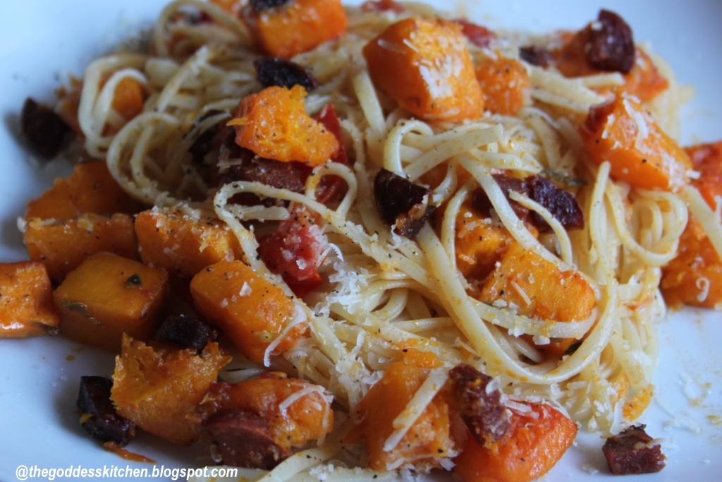 ♥ The Goddess's Kitchen ♥ Butternut Squash and Chorizo Linguine