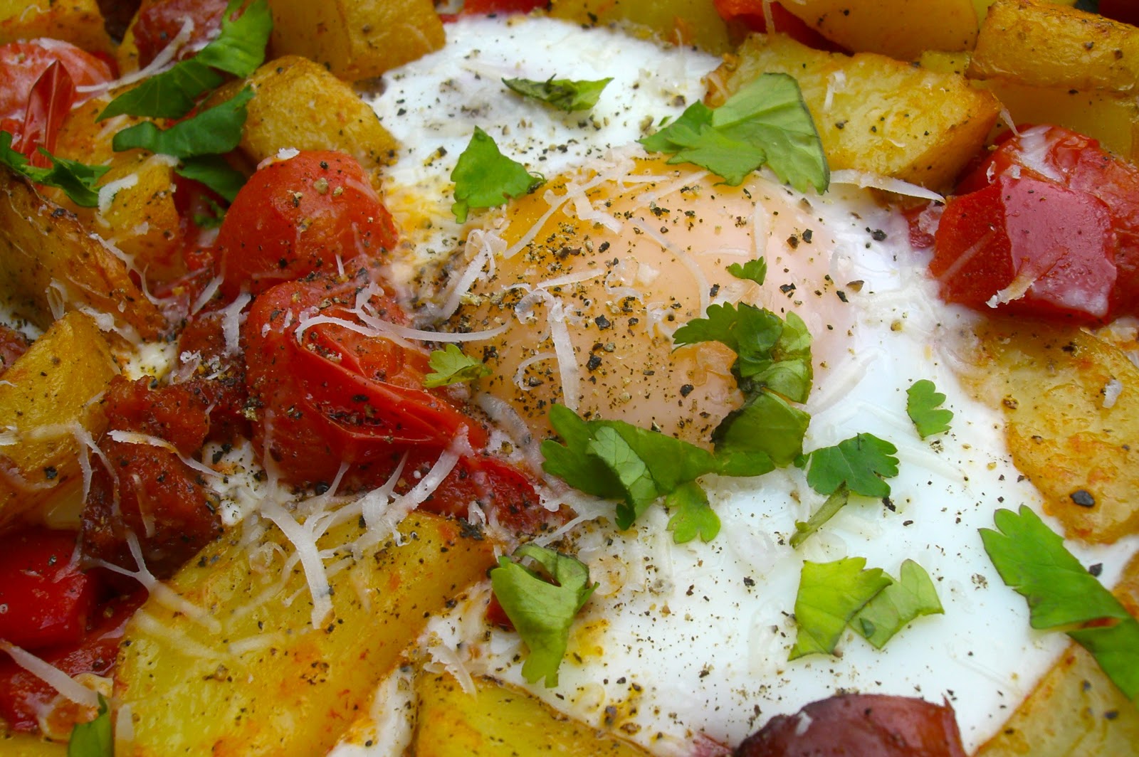 Recipe Baked Egg, Chorizo and Potatoes Rhyme & Ribbons