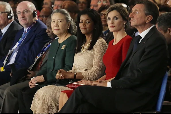 Queen Letizia of Spain and UN Secretary-General Ban Ki-moon and General Director of the FAO (UN's Food and Agriculture Organisation) Jose Graziano Da Silva attends the ceremony marking the 70th anniversary of FAO (UN's Food and Agriculture Organisation) the World Food Day