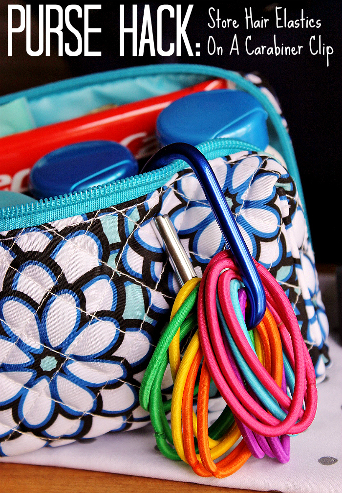 Purse Hack: Store your hair elastics on a caribiner and clip it to your purse!