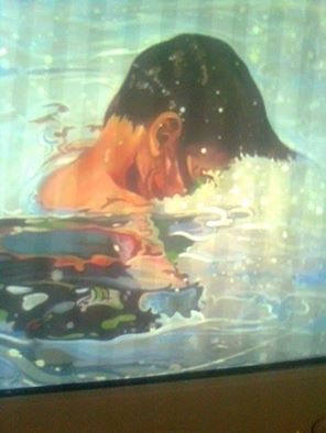 dečak u vodi- umetnička slika ulje na platnu 50x30cm Jasmina Miletić Đorđević slikar ikonopisac Niš