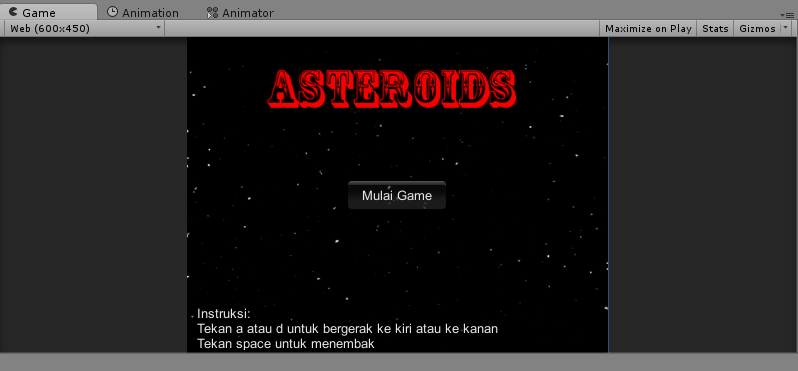 Gambar 5. Tampilan Game setelah Pasang Script “MainMenu”. Gambar 5. Tampilan Game setelah Pasang Script “MainMenu”.