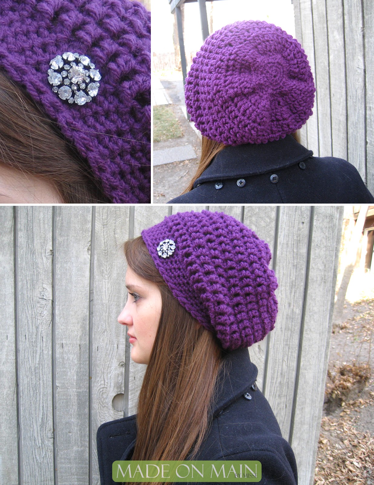 used Red Heart yarn in purple and a crochet hook of size K (10 1/2 ...
