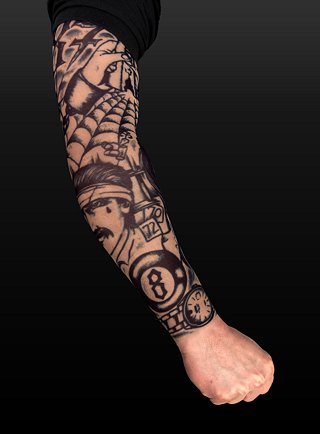 black and grey tattoo sleeve