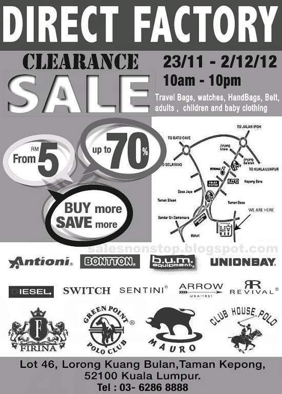 Direct Factory Clearance Sale (23 Nov 2 Dec 2012) Sales nonstop