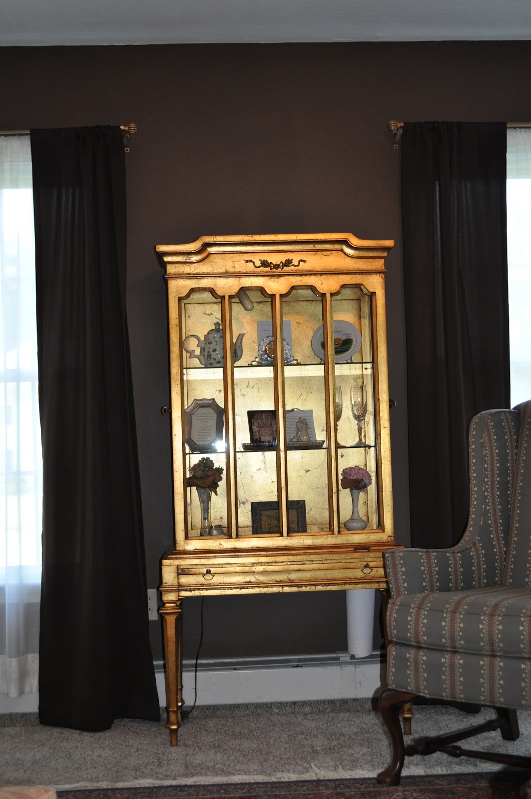 WEAFER DESIGN Chocolate Brown Living Room with Gold