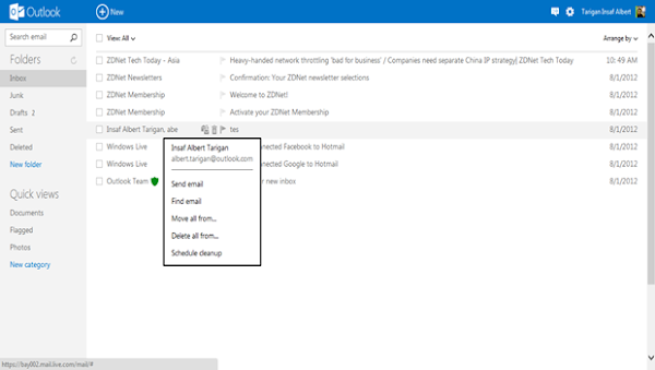 Tips Mengatus Email di Outlook.com Instant Action