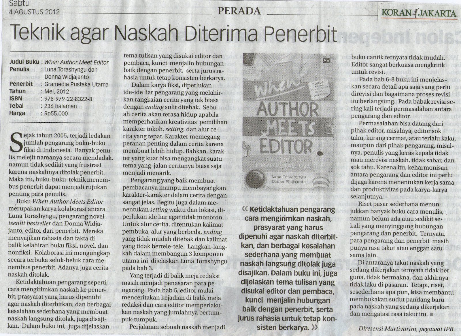 TEKNIK AGAR NASKAH DITERIMA PENERBIT (RESENSI / PERADA