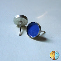 Handmade Enamel Post Earrings; Monaco Blue Sterling Silver and Fine Silver Enameled Post Earrings in Pantone Color Monaco Blue