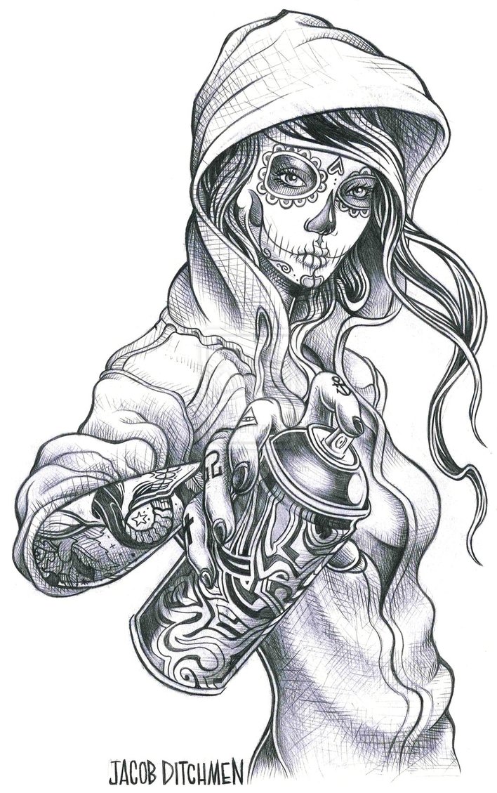 Sugar Skull Girl Tattoo Drawings