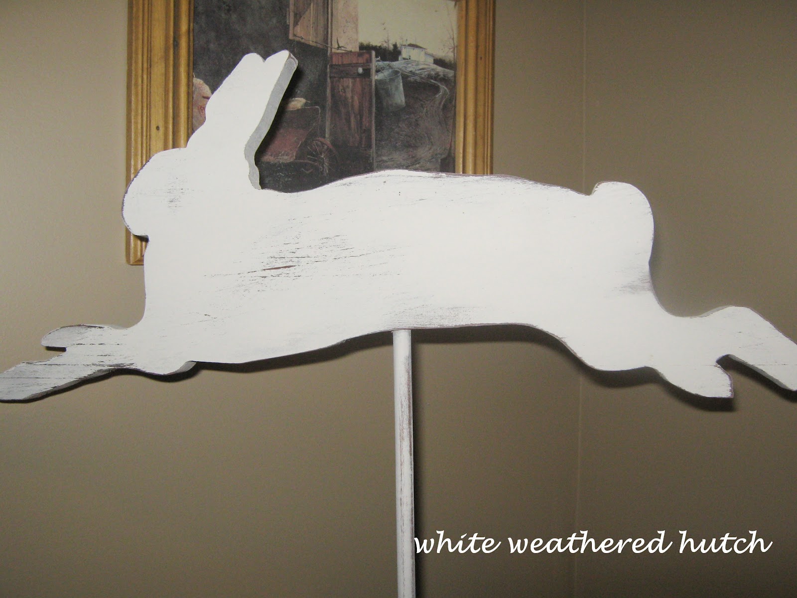 White Weathered Hutch A Bunny Weathervane