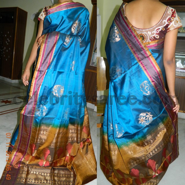 Light Weight Silk Saris in Green and Blue