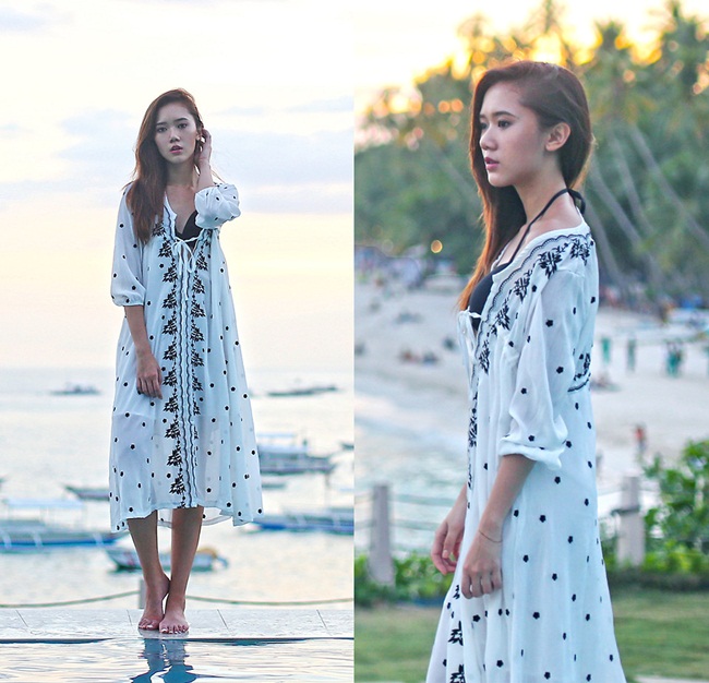 http://lookbook.nu/camille_c SheIn 2015 SS White V Neck Embroidered Maxi Dress
