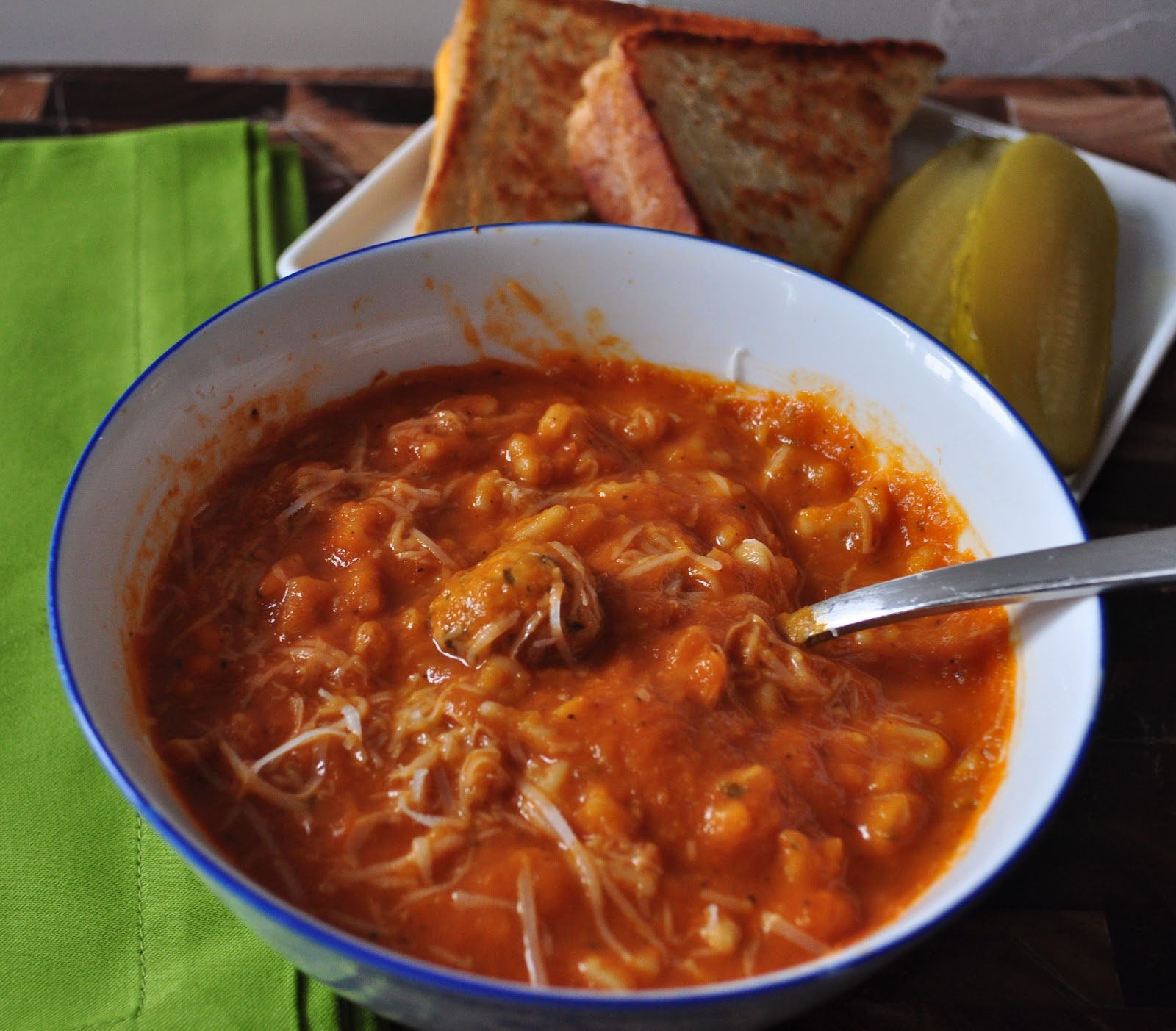 My Tiny Oven Tomato Soup with Meatballs and Pasta