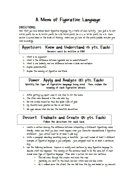 Figurative Language Menu