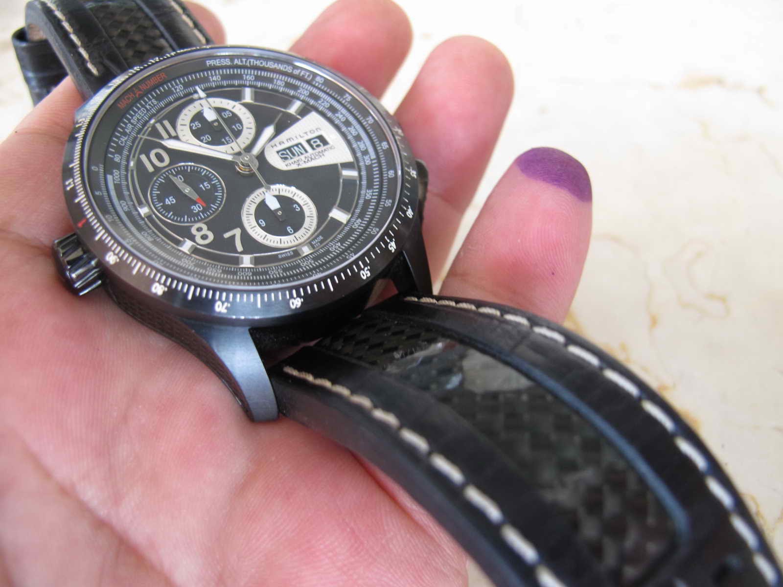 Maximuswatches Jual Beli Jam Tangan Second Baru Original Koleksi Jam Kondisi SUPERB lengkap dengan box manual dan warranty card Very nice HAMILTON KHAKI X MACH Strap kulit tebal hitam stitch putih dengan insert