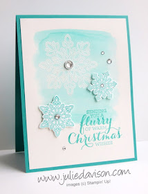 Stampin' Up! Flurry of Wishes Emboss Resist Christmas Card with snowflakes #stampinup www.juliedavison.com