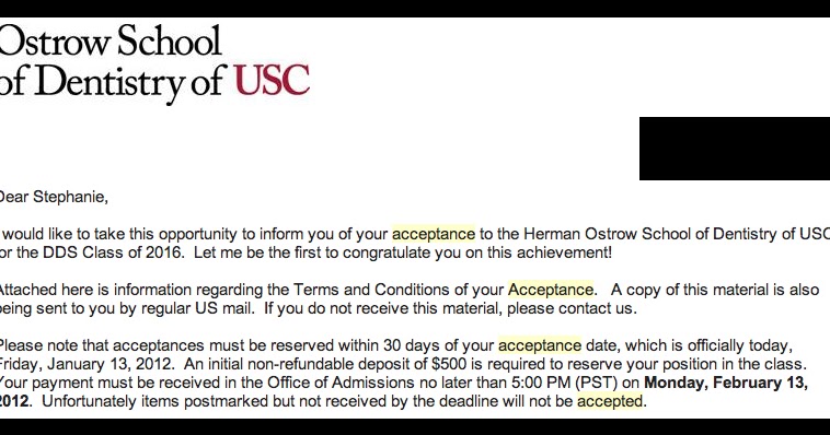 usc ostrow school of dentistry class of 2016 mirror and explorer usc acceptance letter