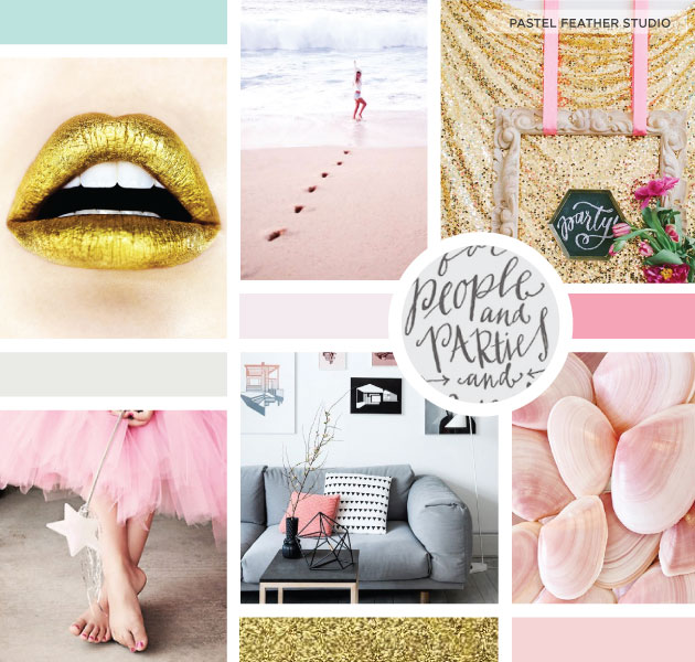 pastel feather studio moodboard, pink, blush, gold, grey pastel feather studio moodboard, pink, blush, gold, grey