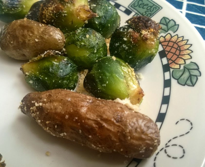 Parmesan Crusted Brussels Sprouts and Fingerling Potatoes