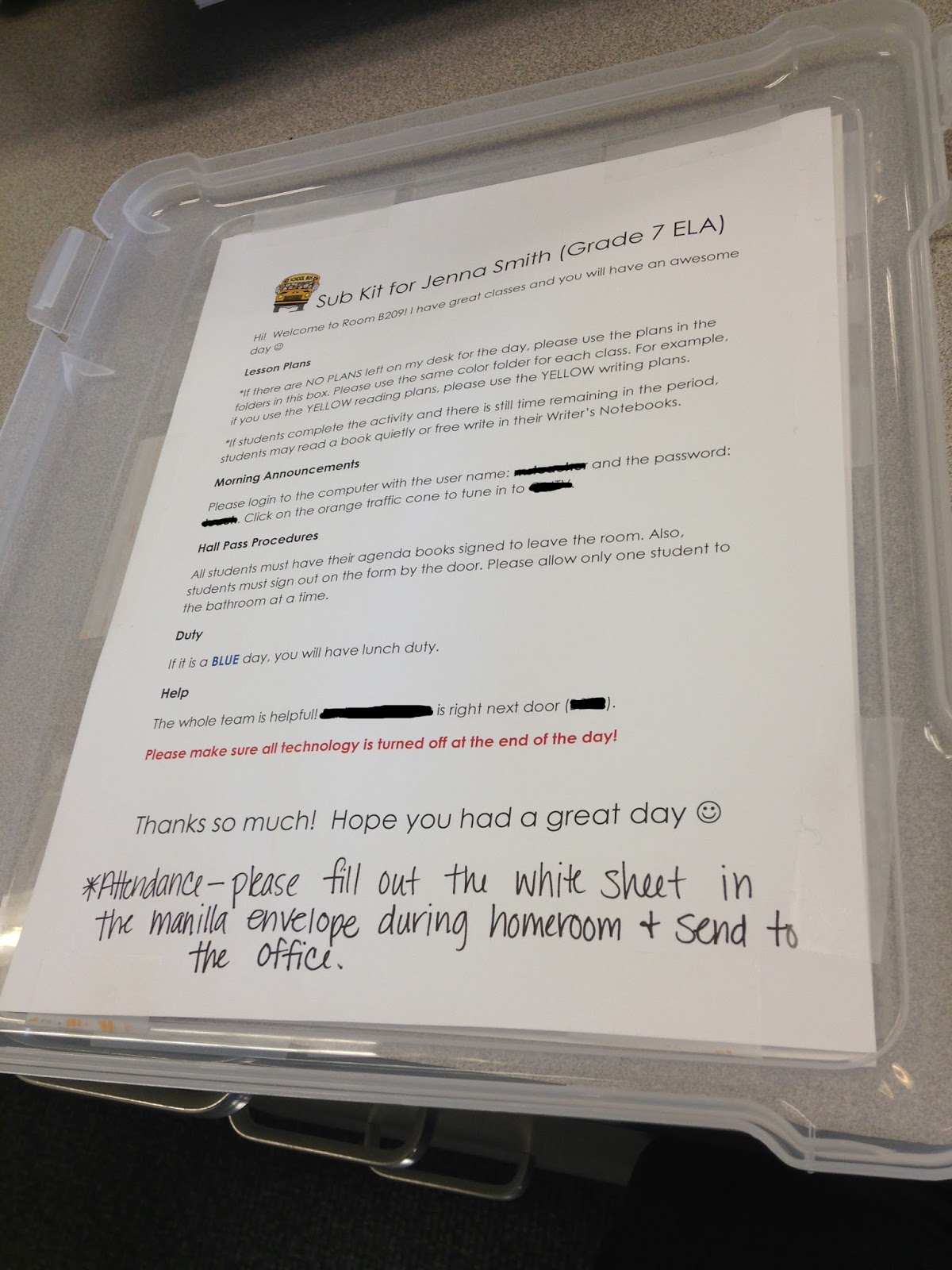 Sub Kits Musing From The Middle School