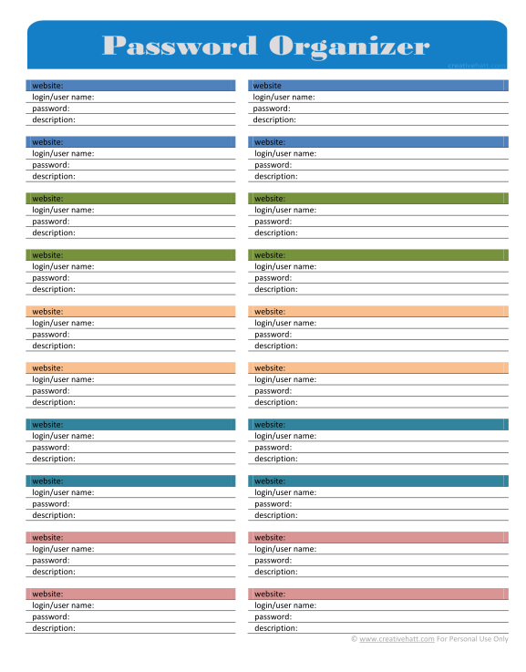 Password Organizer Template creativehatt password organizers free printables