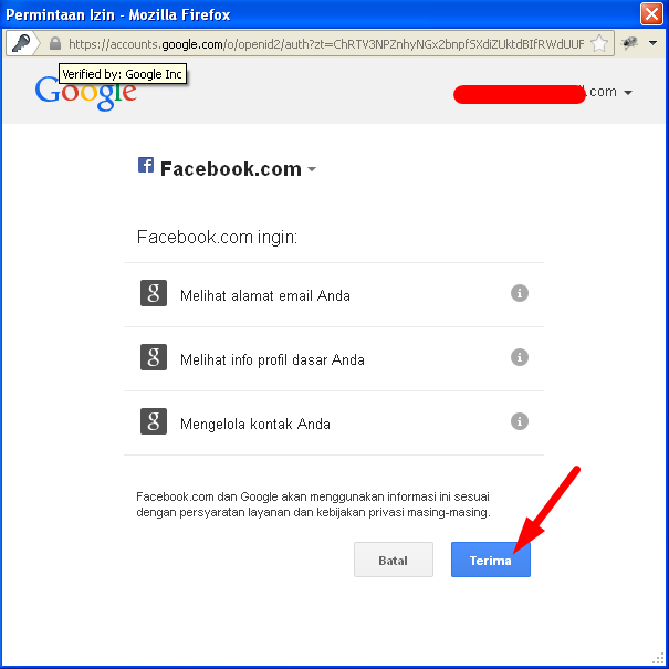 Permintaan izin - terima buat facebook baru