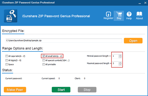 specify zip password recovery range specify zip password recovery range