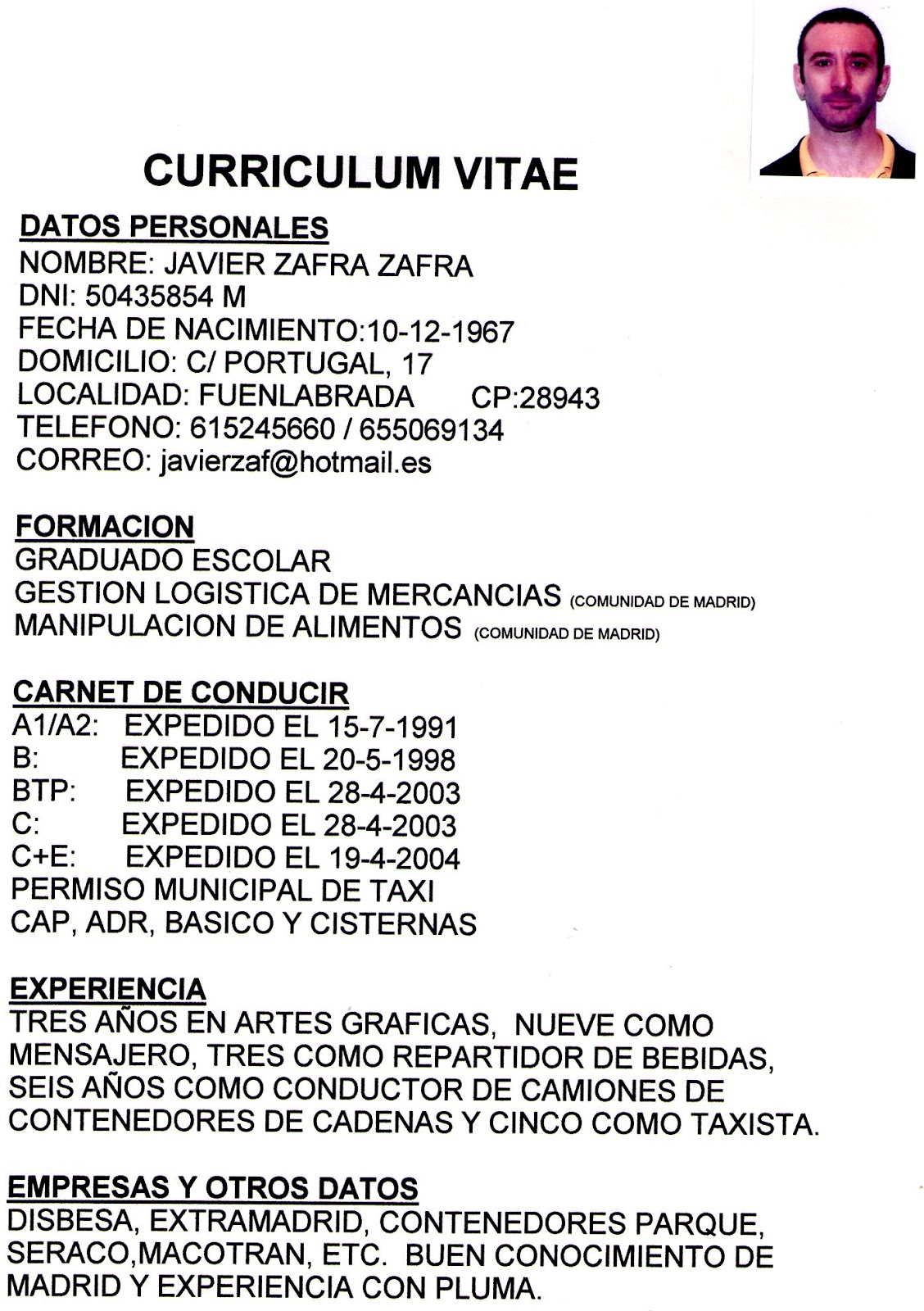 Curriculum vitae taxista 05 image
