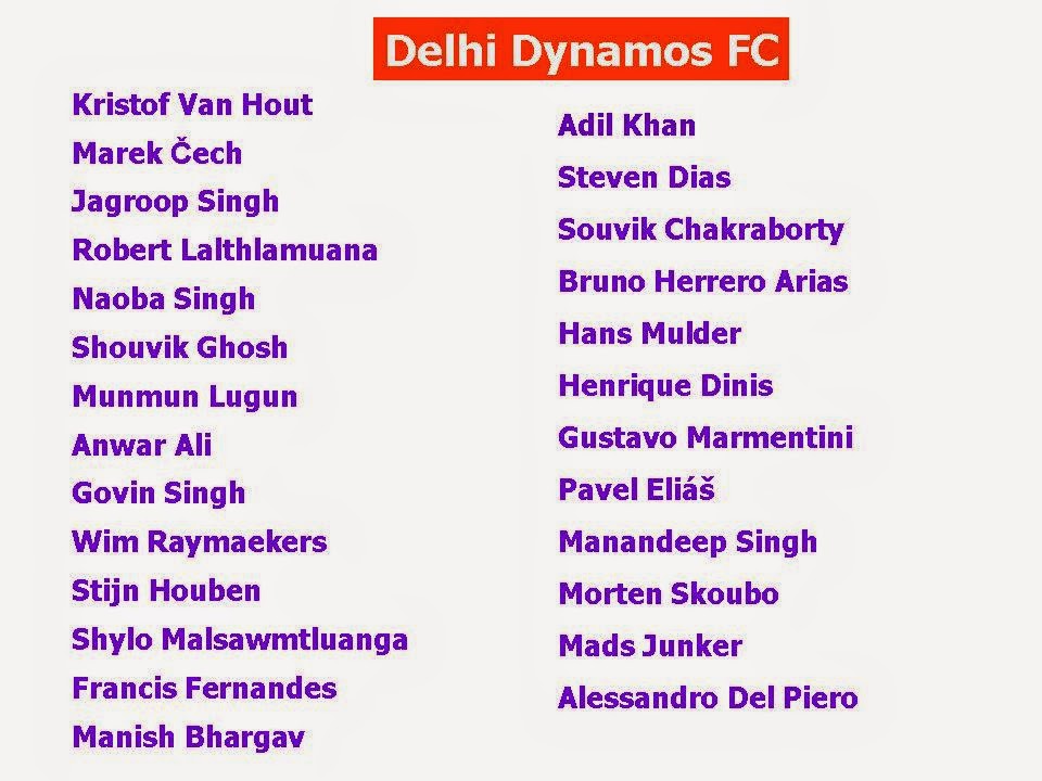 Football Indian Super League 2014 Teams & Players
