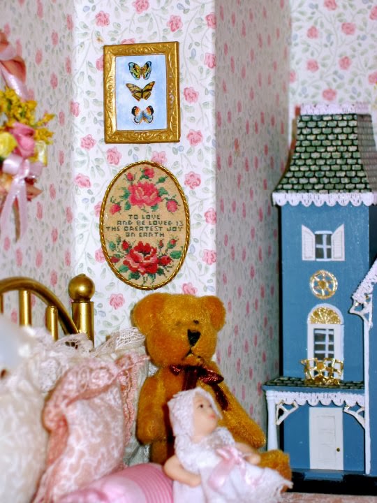 BluKatKraft Victorian Dollhouse Miniature Sewing, Sitting Room and Girl's Bedroom 112 scale Pt.6