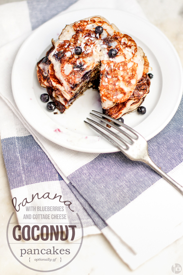 Banana Coconut Pancakes with Cottage Cheese and Blueberries