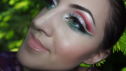 Christmas makeup silver, red, green