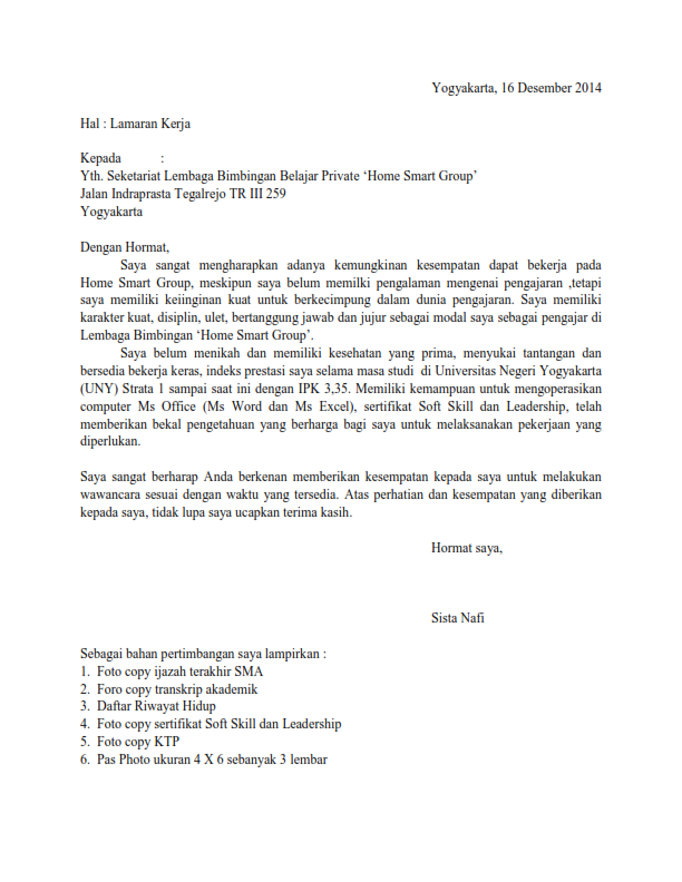 Surat Lamaran Kerja Surat Lamaran Kerja