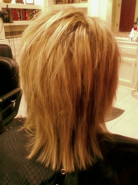 Heavy Blonde Highlights And Razor Cut Shag On Fine Straight