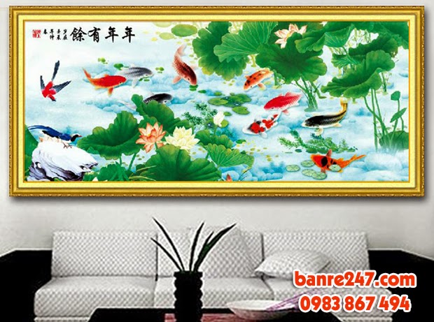 Tranh cá chép MS02 Tranh son dau, tranh sơn dầu, tranh ca, tranh cá, ca