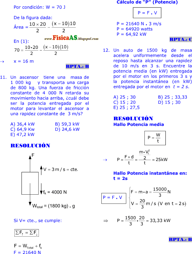 Fisica Problemas Resueltos Trabajo Potencia Y Energia Mecanica Ejercicios Desarrollados Imprimir Gratis