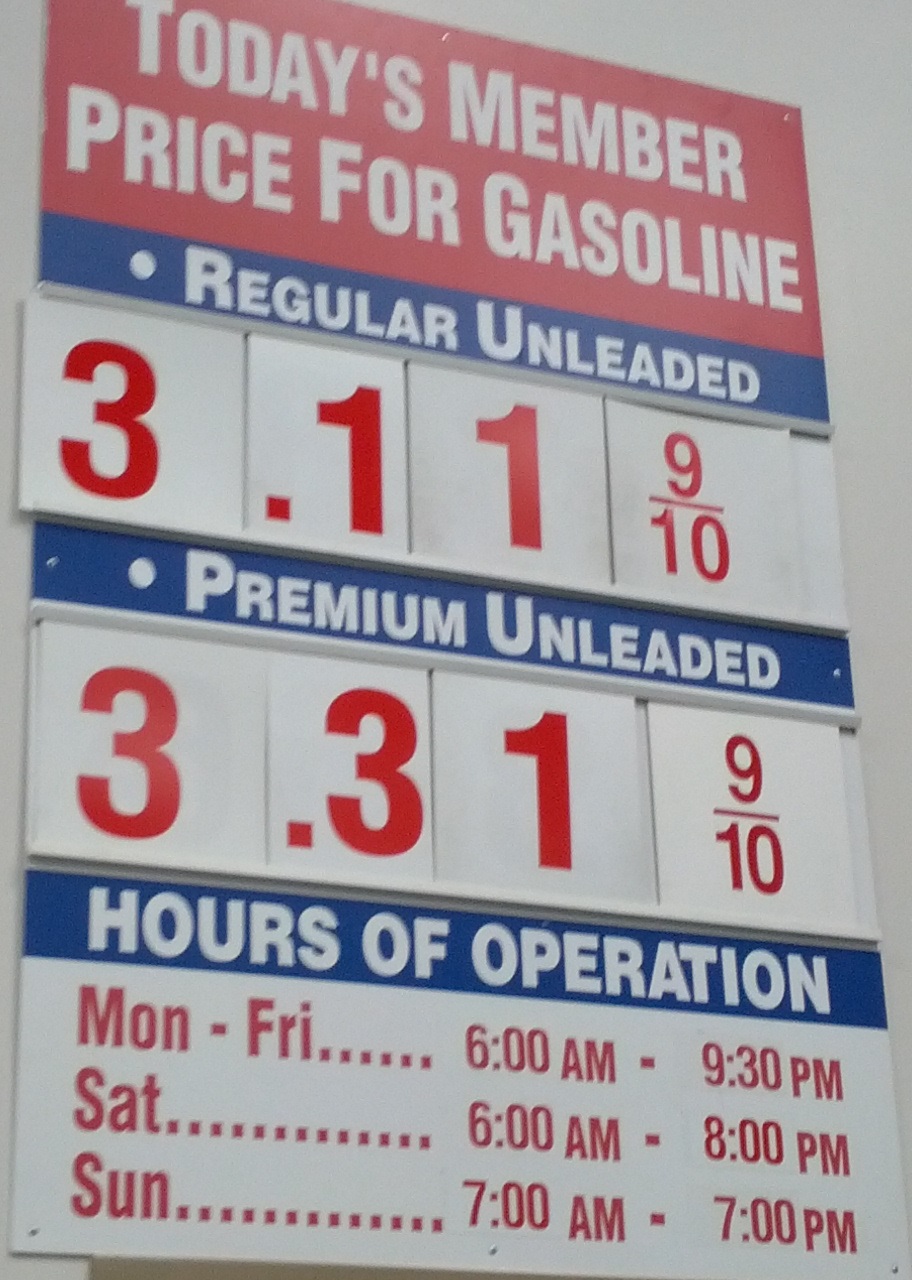 Current Costco Gas Prices (July 3, 2015 Redwood City, CA) Costco Weekender