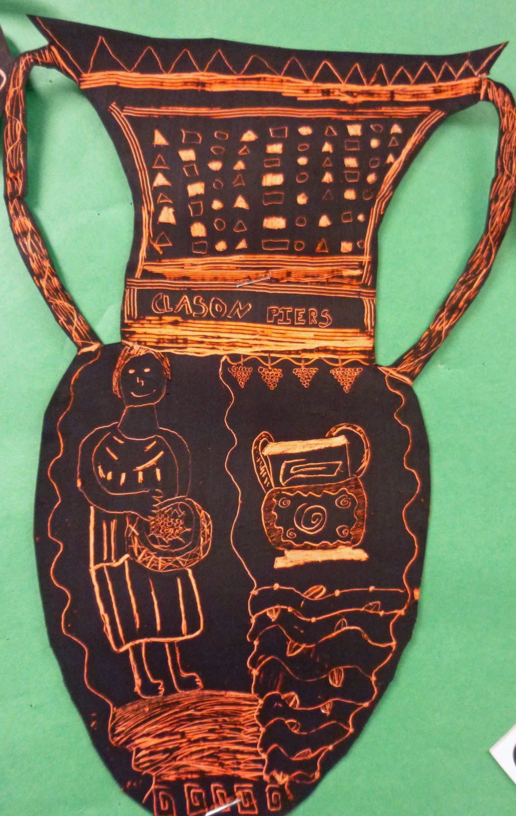 P. C. K. Art Room Greek Scratchboard Vases