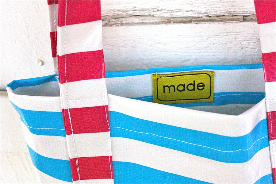 Sewing with Oilclothâ€“striped tote bag