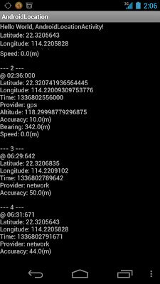 Location log from GPS_PROVIDER and NETWORK_PROVIDER