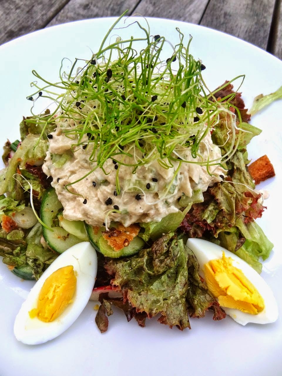 Scrumpdillyicious Tuna Salad with Onion Sprouts & Hard Boiled Eggs