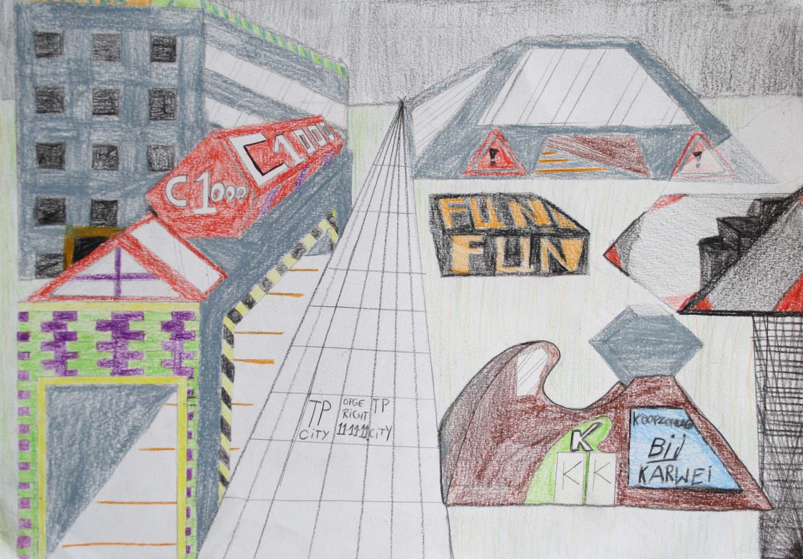 We love drawing!: futuristische stad / klas 2 Futuristische schilderijen