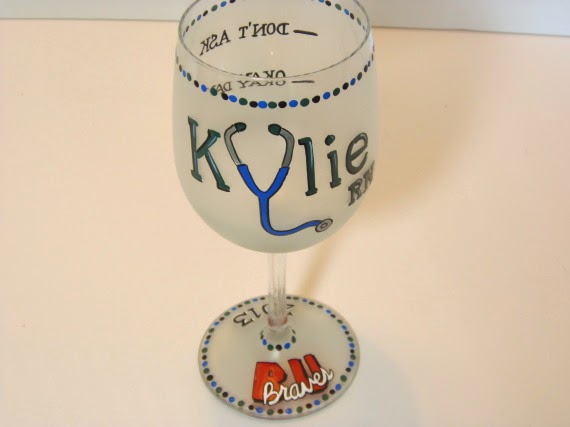 Custom Nurses Painted Wine Glass Custom Whimsical Nurses Painted Wine Glass