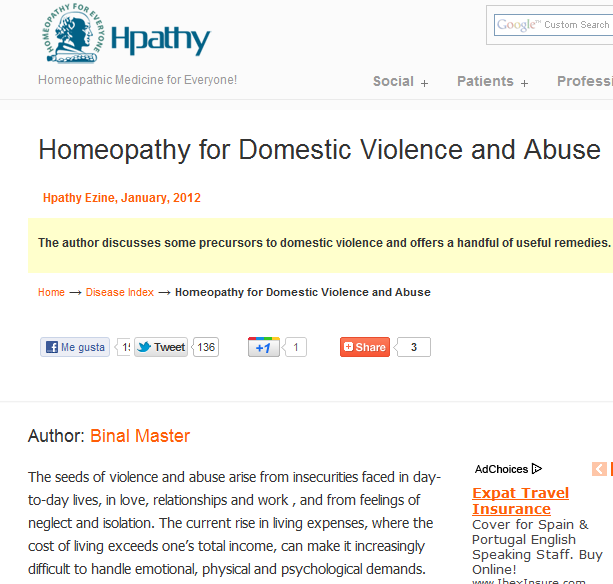 Homeopatía, otro engaño más. Contra a vioencia doméstica